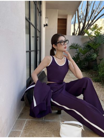 Gucci Contrast-Trim Wide-Leg Set in Purple and White