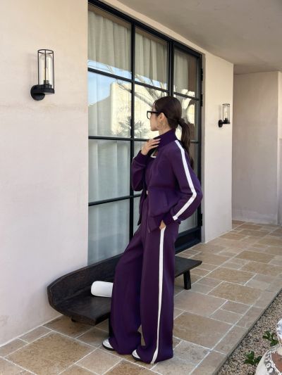 Gucci Contrast-Trim Wide-Leg Set in Purple and White
