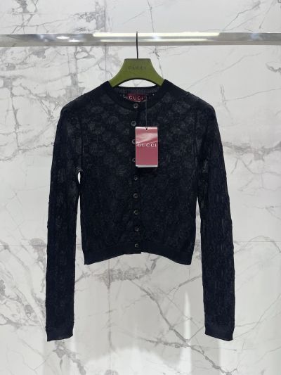 Gucci Crew Neck Denim Cardigan in Navy