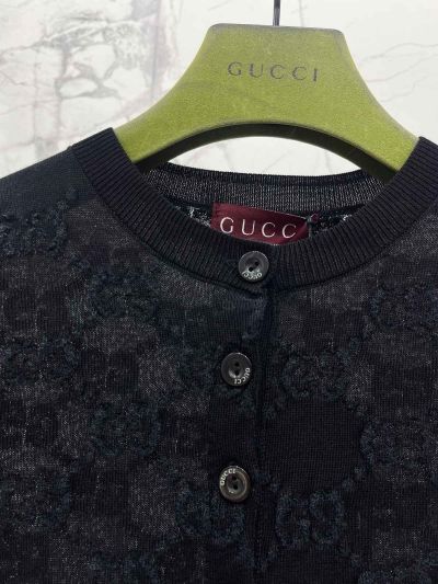 Gucci Crew Neck Denim Cardigan in Navy