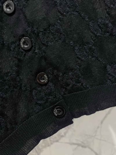 Gucci Crew Neck Denim Cardigan in Navy