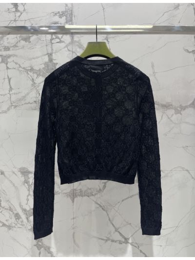 Gucci Crew Neck Denim Cardigan in Navy