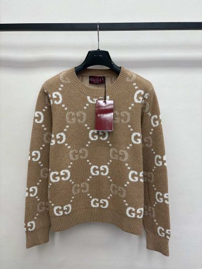 Gucci Crew Neck Monogram Sweater in Beige
