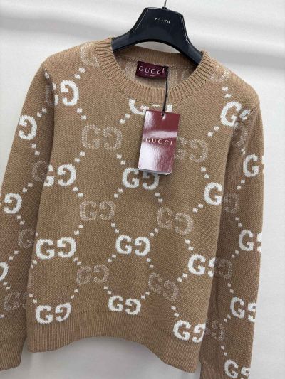 Gucci Crew Neck Monogram Sweater in Beige