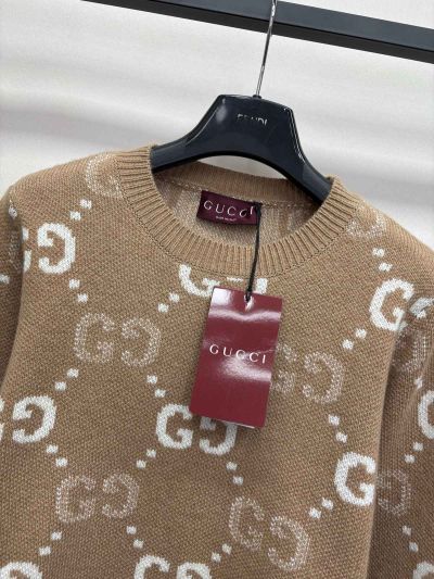 Gucci Crew Neck Monogram Sweater in Beige