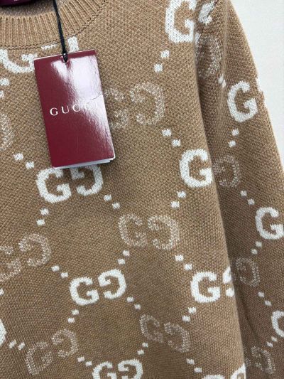 Gucci Crew Neck Monogram Sweater in Beige