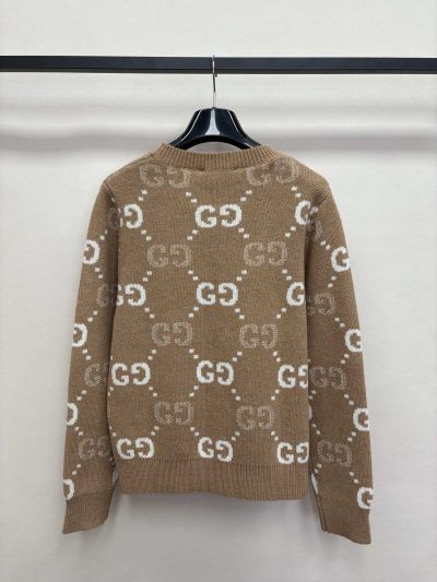 Gucci Crew Neck Monogram Sweater in Beige