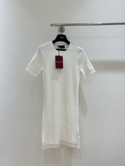 Gucci Crew Neck Short Sleeve Dress in White