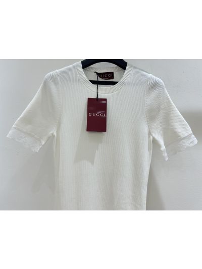 Gucci Crew Neck Short Sleeve Dress in White