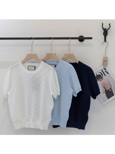 Gucci Crew Neck Short Sleeve Knit Top