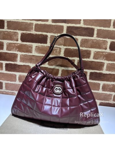 Gucci Deco Medium Tote Bag Dark Red Quilted Leather 746210