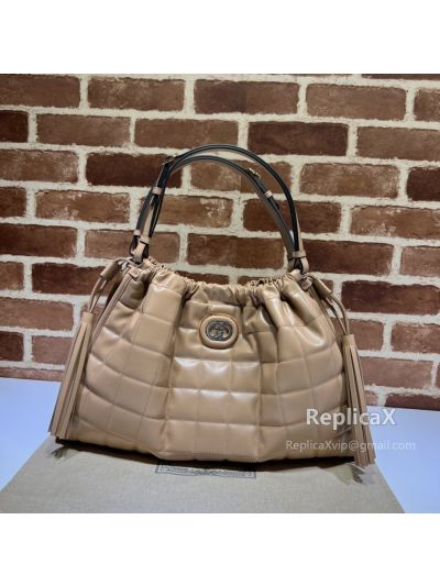 Gucci Deco Medium Tote Bag Rose Beige Quilted Leather 746210 621283