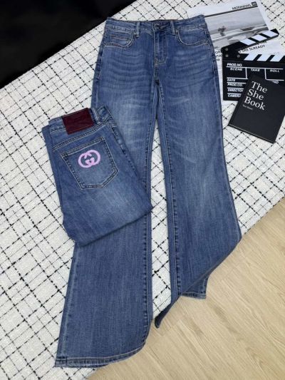 Gucci Denim Embroidered Pants in Blue
