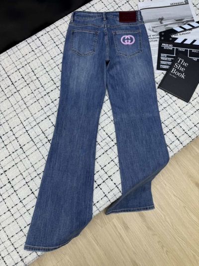 Gucci Denim Embroidered Pants in Blue