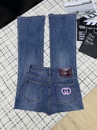 Gucci Denim Embroidered Pants in Blue