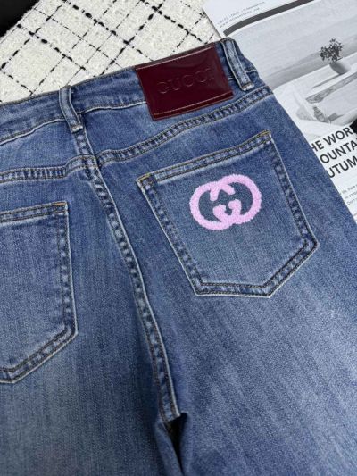 Gucci Denim Embroidered Pants in Blue