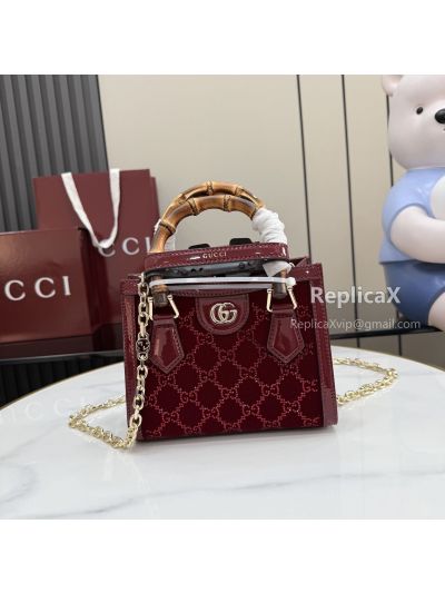 Gucci Diana Crystal-Embellished Small Tote Bag in Burgundy 707449