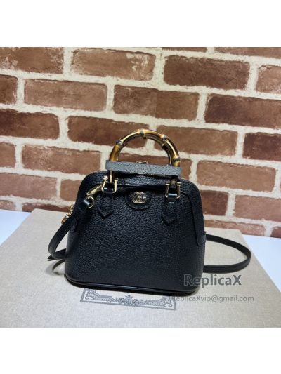 Gucci Diana Mini Tote Leather Bag with Bamboo Handle Black 715775