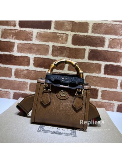 Gucci Diana Mini Tote Shoulder Bag with Bamboo in Brown Leather 702732 621300