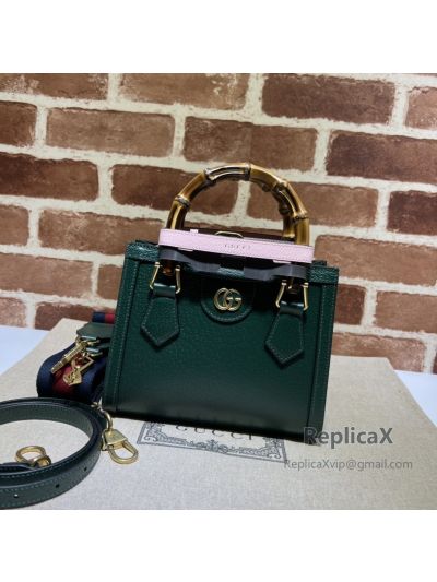 Gucci Diana Mini Tote Shoulder Bag with Bamboo in Green Leather 702732 621302
