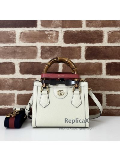 Gucci Diana Mini Tote Shoulder Bag with Bamboo in White Leather 702732 621301
