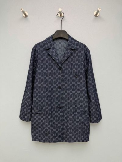 Gucci Double-Breasted Monogram Jacket in Navy