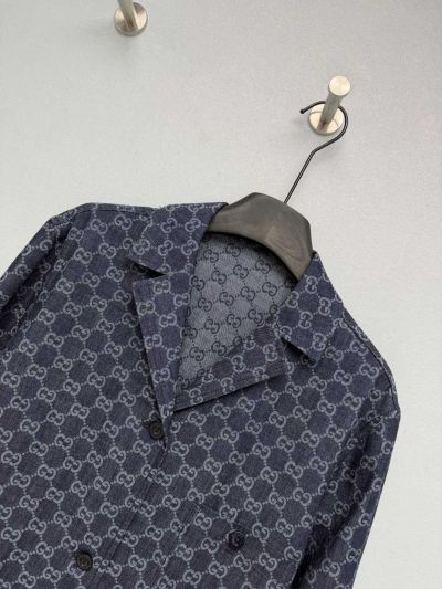 Gucci Double-Breasted Monogram Jacket in Navy