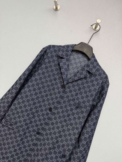 Gucci Double-Breasted Monogram Jacket in Navy