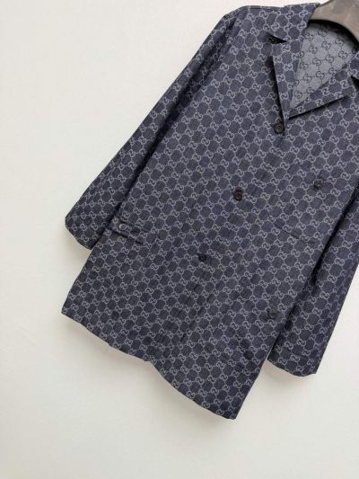 Gucci Double-Breasted Monogram Jacket in Navy