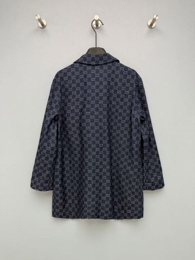 Gucci Double-Breasted Monogram Jacket in Navy