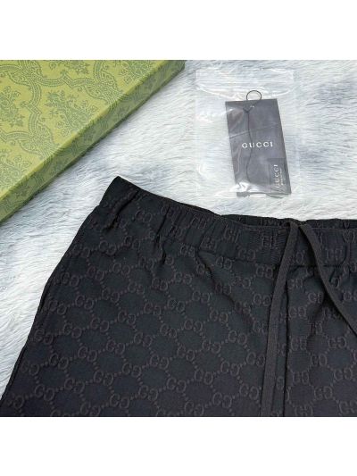 Gucci Drawstring Monogram Pants in White and Black