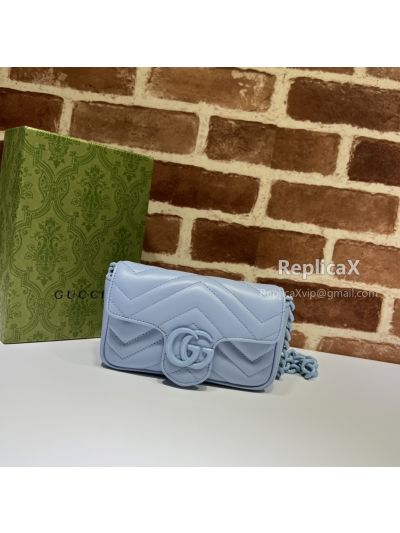 Gucci GG Marmont Belt Bag in Light Blue Chevron Matelasse Leather 699757
