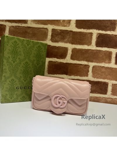 Gucci GG Marmont Belt Bag in Light Pink Chevron Matelasse Leather 699757