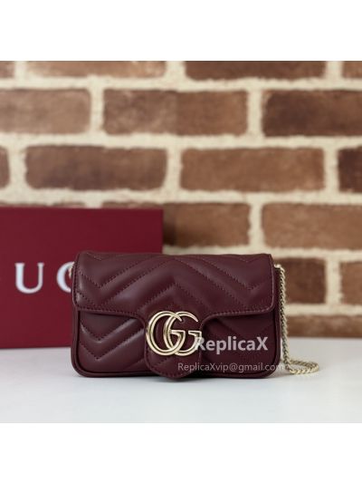 Gucci GG Marmont Matelasse Leather Super Mini Chain Shoulder Bag Red 476433 621066