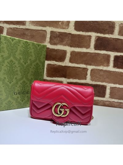 Gucci GG Marmont Matelasse Leather Super Mini Chain Shoulder Bag Red 476433 621245