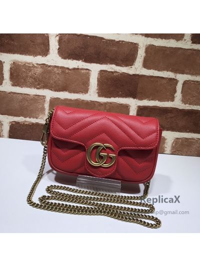 Gucci GG Marmont Matelasse Leather Super Mini Chain Shoulder Bag Red 476433 621246
