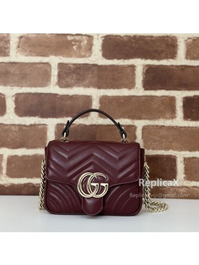 Gucci GG Marmont Mini Top Handle Bag in Red Matelasse Leather 699515