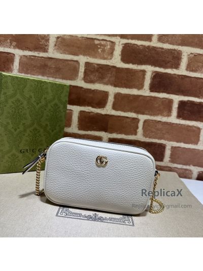 Gucci GG Marmont Mini White Leather Chain Shoulder Bag 772759 621203