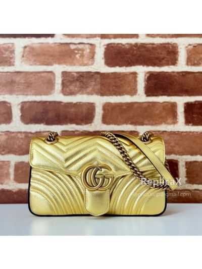Gucci GG Marmont Small Matelasse Shoulder Bag Gold And Pink 443497