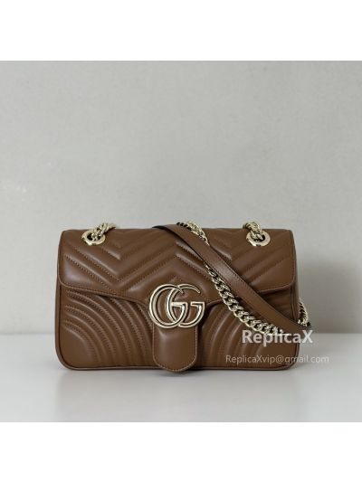 Gucci GG Marmont Small Shoulder Brown Matelasse Leather Bag 443497 621207