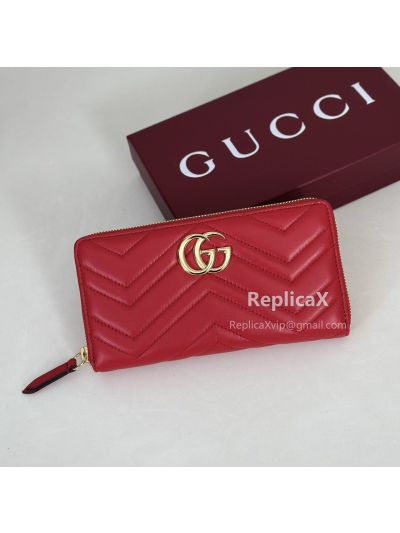 Gucci GG Marmont Zip Around Wallet Red 443123