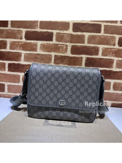 Gucci GG Supreme Flap Messenger Bag Gray 474138 621143