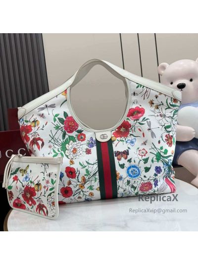 Gucci Giglio Large Tote Bag in White Floral GG Denim 853971
