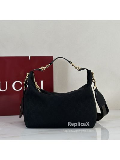 Gucci Hacker Medium Bag in Black and Dark Grey Canvas Jacquard 680121