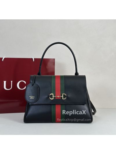Gucci Horsebit 1955 Medium Top Handle Shoulder Bag in Black Leather 702049 620841