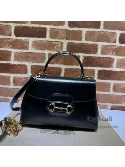Gucci Horsebit 1955 Medium Top Handle Shoulder Bag in Black Leather 702049 620895