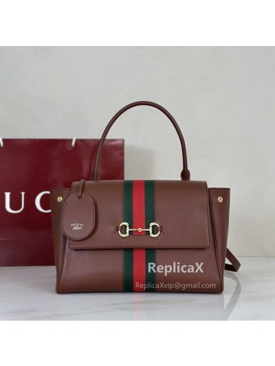 Gucci Horsebit 1955 Medium Top Handle Shoulder Bag in Brown Leather 702049 620840