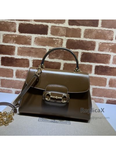 Gucci Horsebit 1955 Medium Top Handle Shoulder Bag in Brown Leather 702049 620894