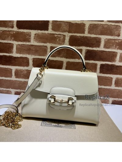 Gucci Horsebit 1955 Medium Top Handle Shoulder Bag in White Leather 702049