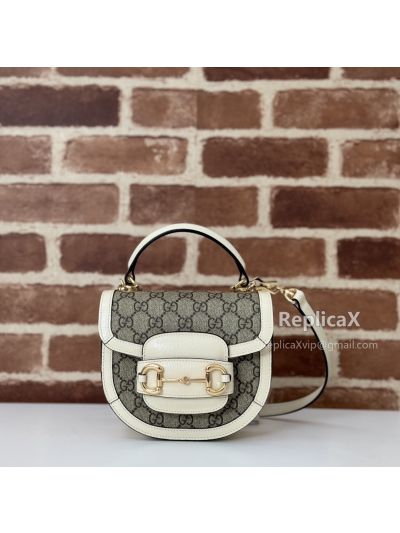Gucci Horsebit 1955 Mini Bag in Beige and Ebony GG Supreme Canvas 645453 620866